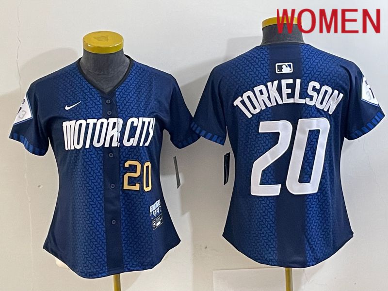 Women Detroit Tigers #20 Torkelson Blue City Edition Nike 2024 MLB Jersey style 2->women mlb jersey->Women Jersey